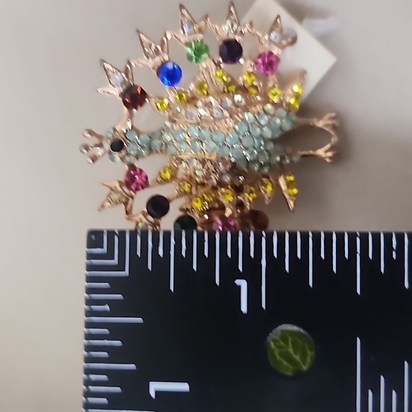 Gold with Multi Color Crystals Peacock Stretch Ring - Picture 7 of 7